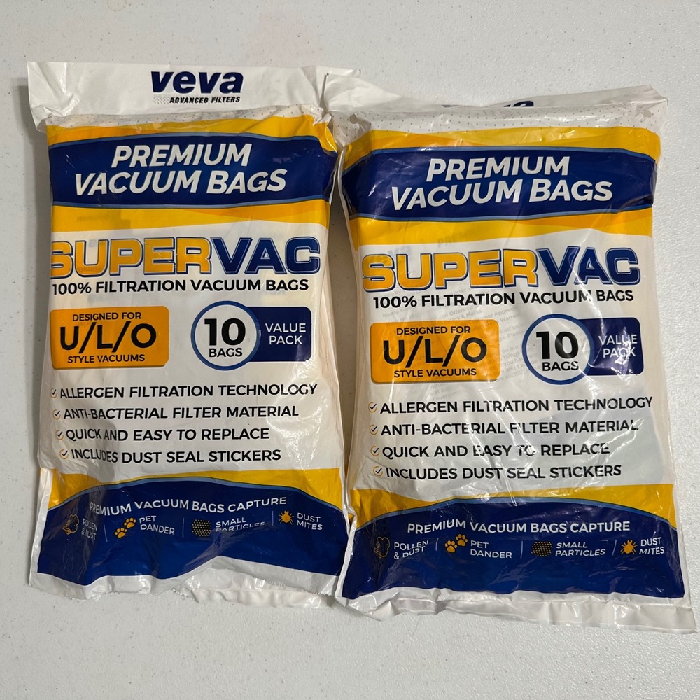 20 VEVA HEPA Premium Vacuum Filter Bags SuperVac U/L/O Style 2 - 10 Pack New